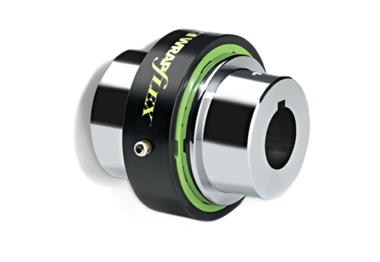Imagem destaque do produto acoplamentos falk wrapflex. As cores principais deste acoplamento da rexnord são o cinza, o preto e o verde.