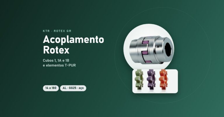 Acoplamento Rotex GR da KTR com elementos T-PUR de 92 ShA, 98 ShA e 64 ShD, fornecido pela PEAGE