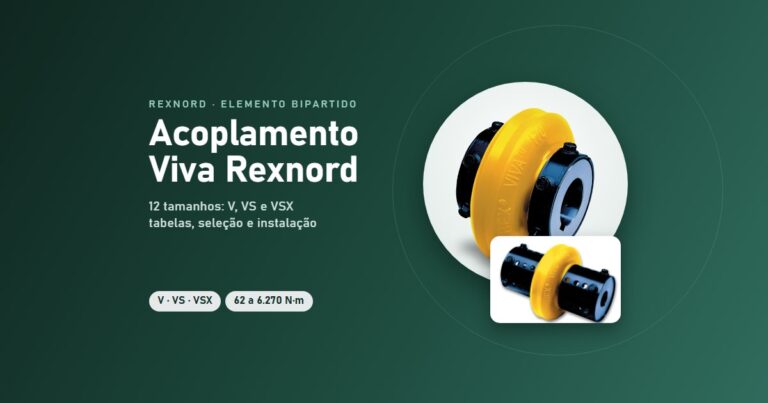 Acoplamento Viva Rexnord com elemento de poliuretano amarelo, modelos V e VS, fornecido pela PEAGE no Paraná e em Santa Catarina